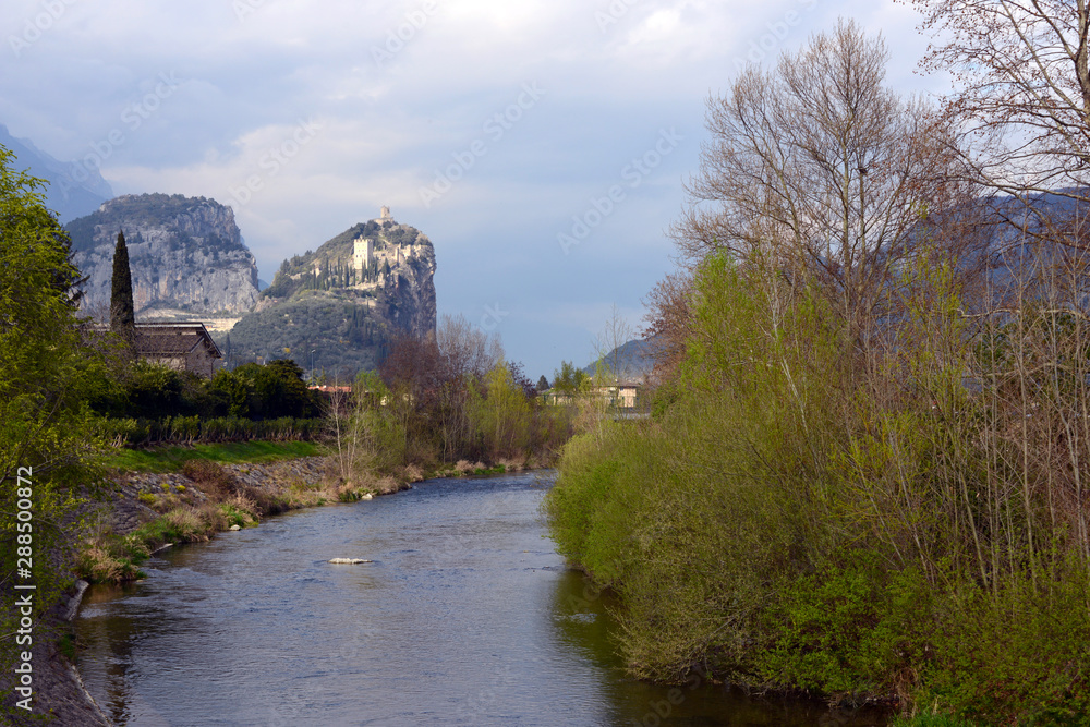 fortress of Arco with river Sarca close to Lago di Garda fortress of Arco with river Sarca close to Lago di Garda
