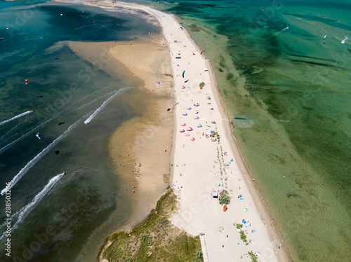 Fototapeta Naklejka Na Ścianę i Meble -  Aerial scene of the kitesurfing in Nin, Croatia