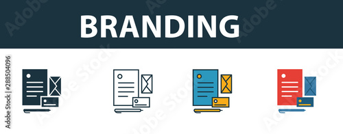 Branding icon set. Four elements in diferent styles from online marketing icons collection. Creative branding icons filled, outline, colored and flat symbols