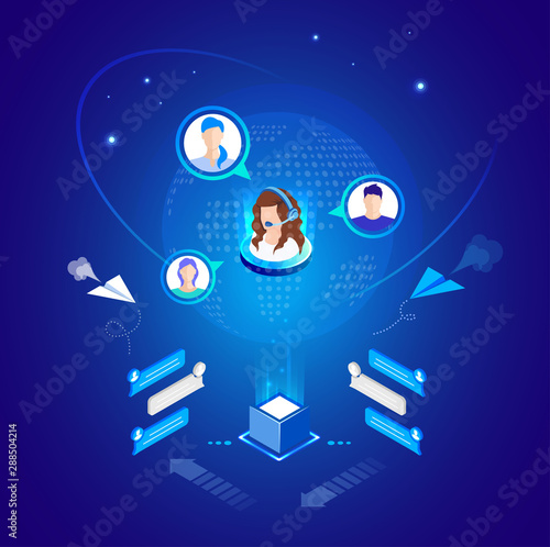 Vector template for website and app. Customer, client care and support. Helpline numder. Personal user service and relationship. Isometric illustration concept for your landing page, banner.