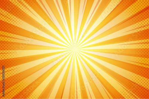 Orange Summer Abstract Comic Cartoon Sunlight Background. Vector Illustration.