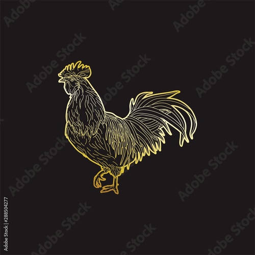 Animal Gold Line Rooster Nature Farm Agriculture Business Company Stock Vector Logo Design Template