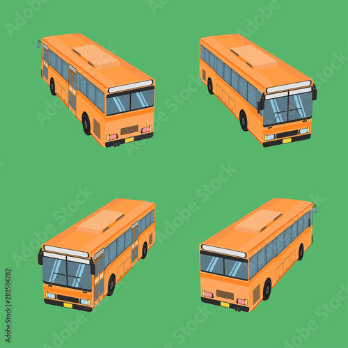 3d top view thai bus orange transport car vehicle driver fare passenger autobus omnibus coach rail bench chair stool armchair seat mattress bolster hassock pad vector illustration eps10