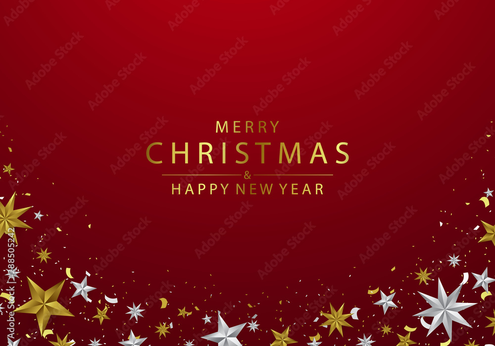 Fototapeta premium Merry christmas and happy new year Gold star background Vector illustration