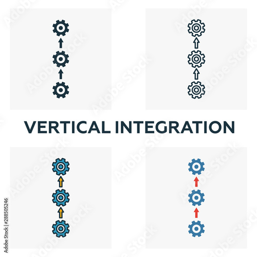Vertical Integration icon set. Four elements in diferent styles from industry 4.0 icons collection. Creative vertical integration icons filled, outline, colored and flat symbols