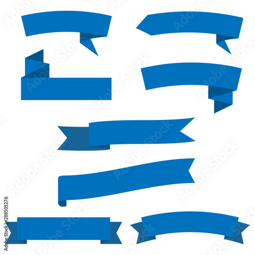 set of blue ribbon banner icon