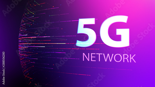 5G mobile network technology background. Internet of next generation. Neon futuristic wallpaper