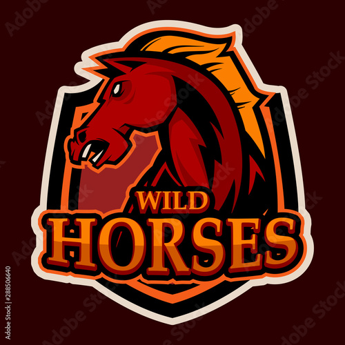 angry horse head mascot e-sports logo illustration cartoon style