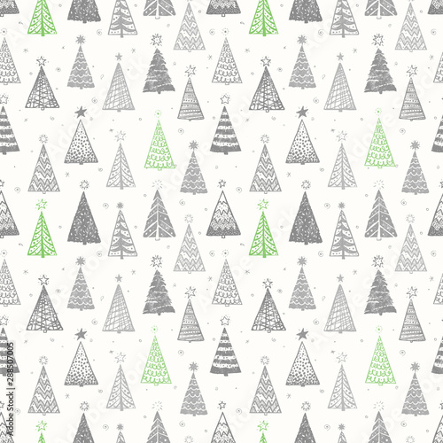 Seamless pattern with doodle christmas trees. Can be used for wallpaper, pattern fills, textile, web page background, surface textures.