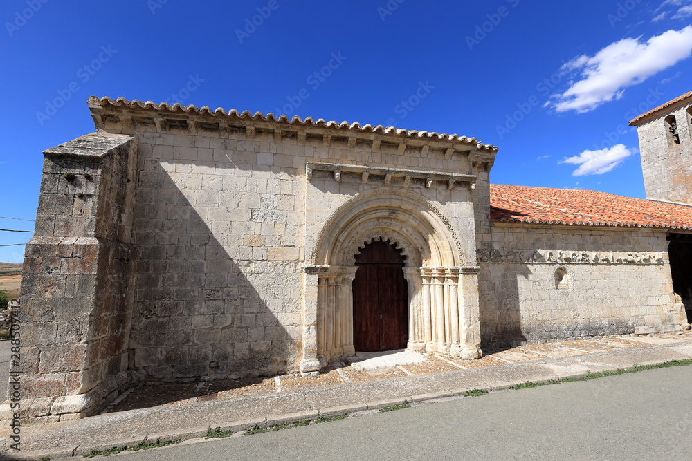Romanesque church of San Bartolomé, portico and monthly. Campisábalos (Guadalajara, Spain)
