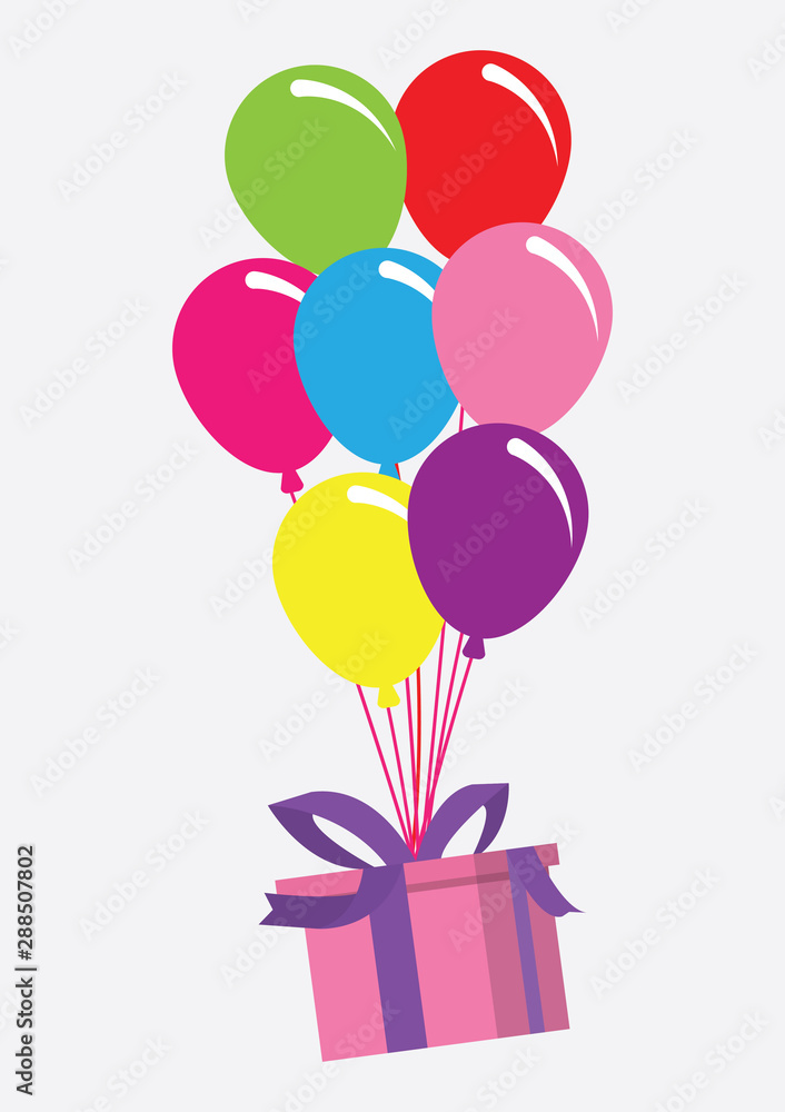 colorful balloons in the air and gift box,flat design style,. Happy Birthday, holidays, party concept, Trendy vector helium ballon symbol for website, web button, mobile app. Logo illustration. colorful balloons in the air and gift box,flat design style,. Happy Birthday, holidays, party concept, Trendy vector helium ballon symbol for website, web button, mobile app. Logo illustration.