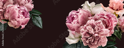 Fotografie, Obraz Floral banner, flower cover or header with vintage bouquets