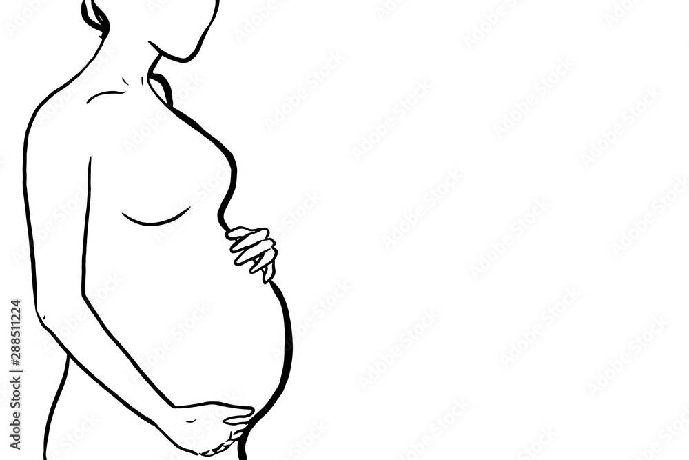 cartoon pregnant woman half face silhouette illustration drawing Stock  Illustration | Adobe Stock