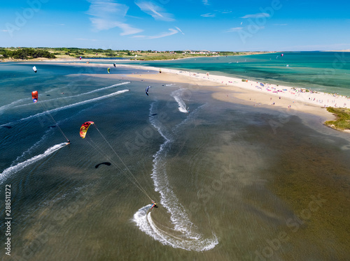 Fototapeta Naklejka Na Ścianę i Meble -  Aerial scene of the kitesurfing in Nin, Croatia