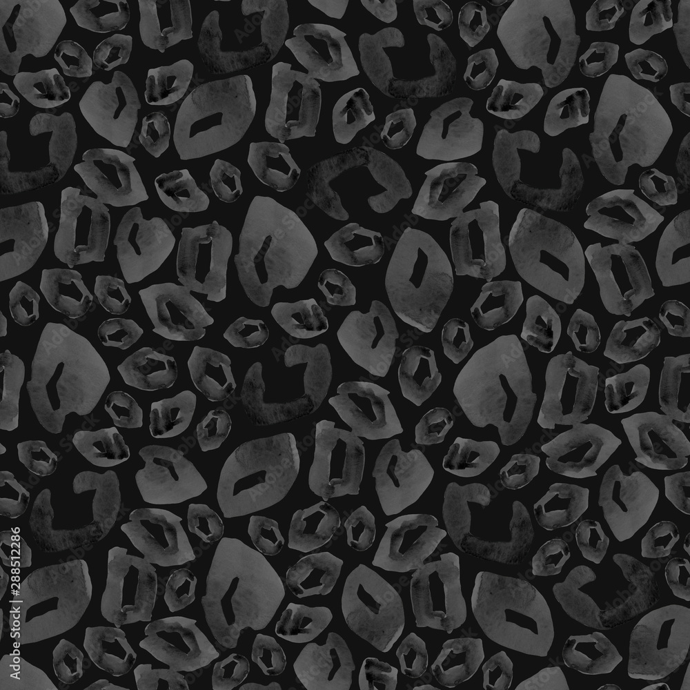 Watercolor hand drawn leopard seamless pattern. Allover dark print with ...