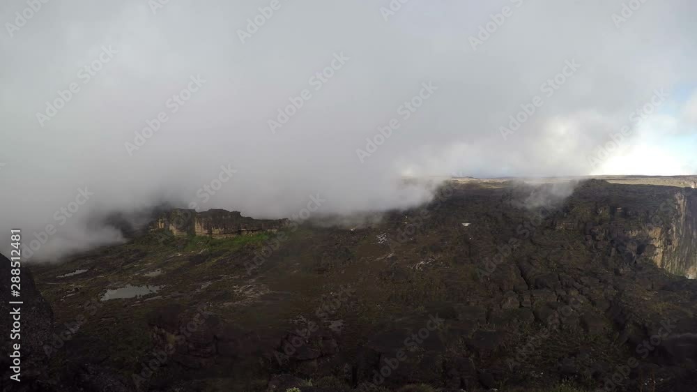 Clouds and fog on the top of Mount Roraima in the evening in Canaima national park in Venezuela. Clouds and fog on the top of Mount Roraima in the evening in Canaima national park in Venezuela.