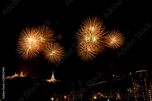 Firework at Pranakorn Khiri Festival in Petchaburi province  Thailand