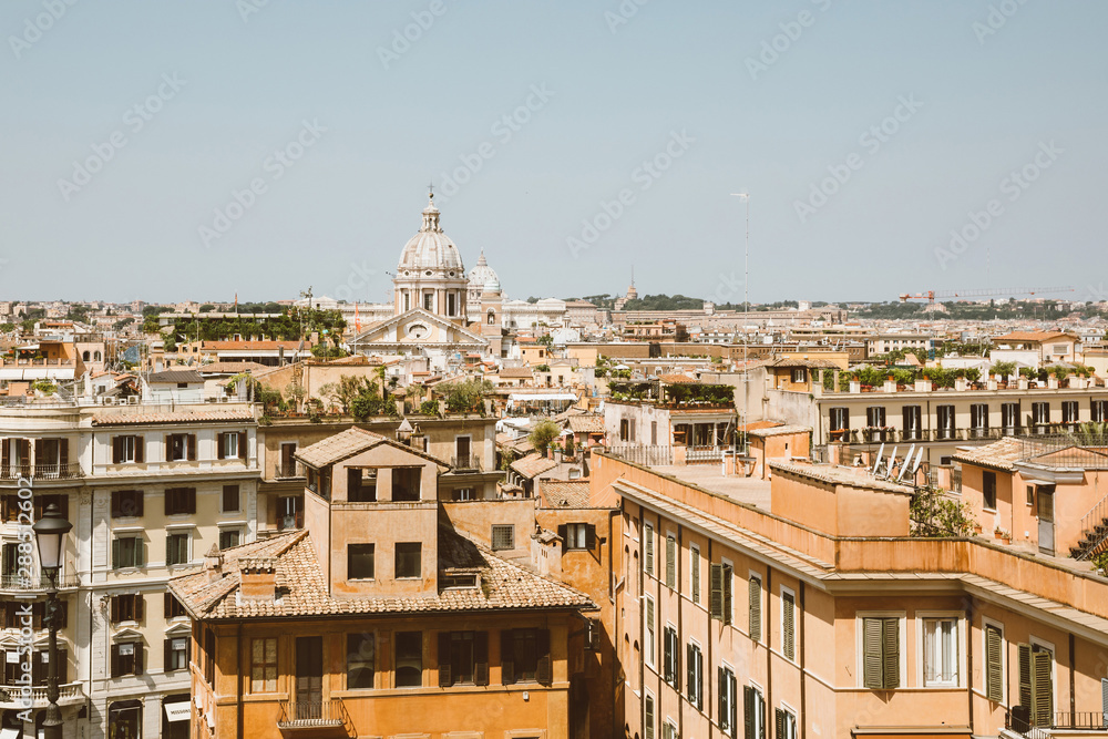 Fototapeta premium Panoramic view of city Rome with old houses from the Spanish steps