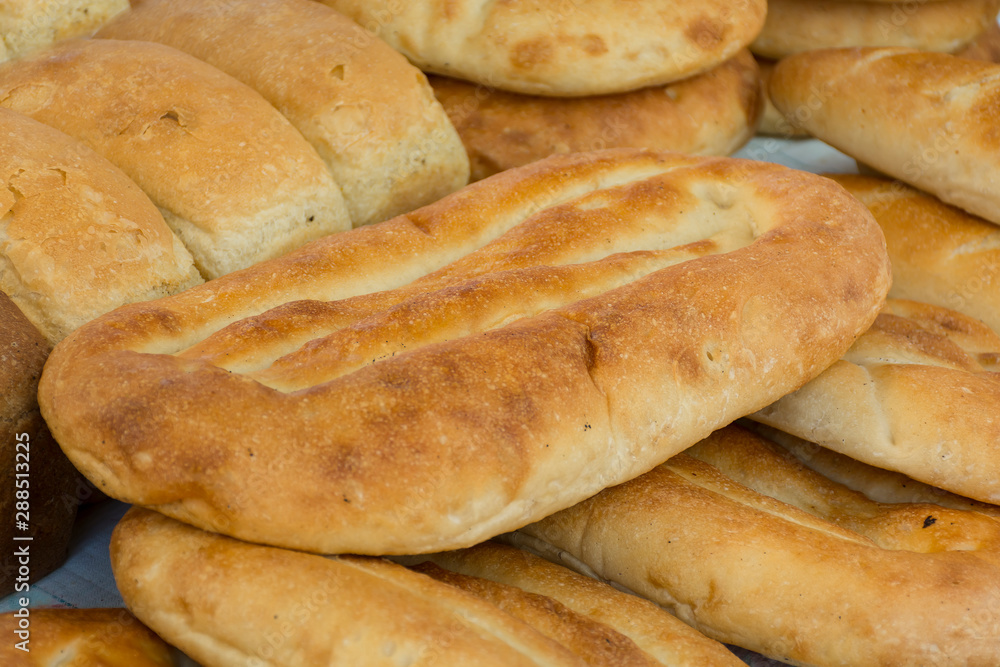 white bread in various forms and various roasting