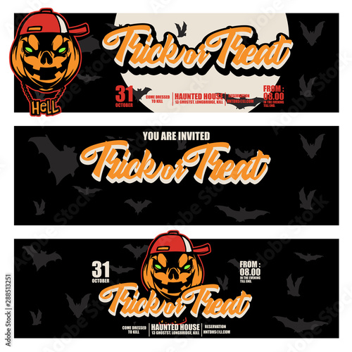 swag jack o lantern on night landscape halloween banner set vector illustration