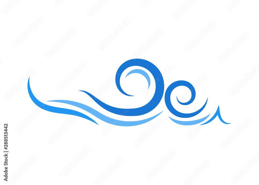 Blue ocean water lines wave object icon vector background