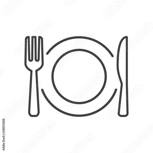 Plate, fork and knife line icons - stock vector