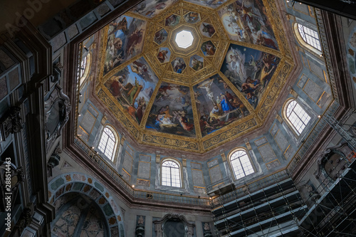Panoramic view of interior cupola of the Medici Chapels (Cappelle Medicee)