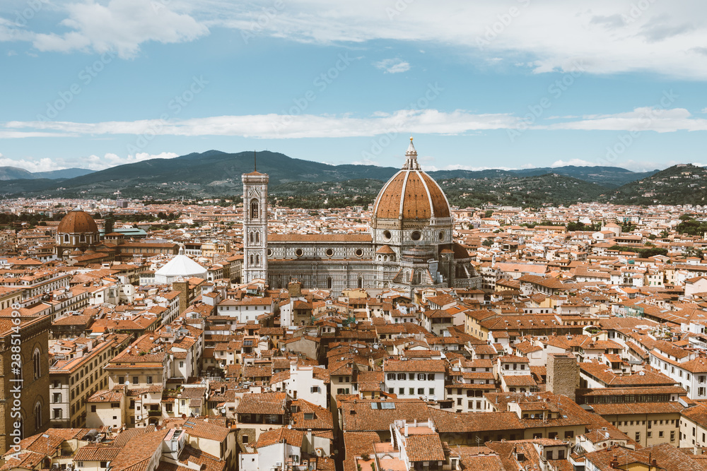 Aerial panoramic view of Florence city and Cattedrale di Santa Maria del Fiore