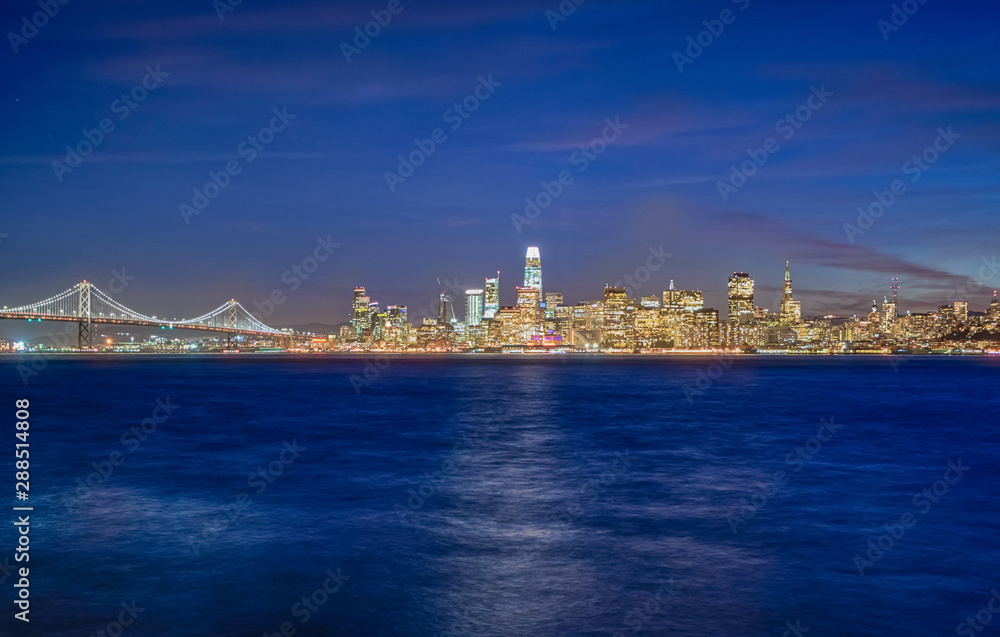 Beautiful view of downtown San Francisco in USA at dusk