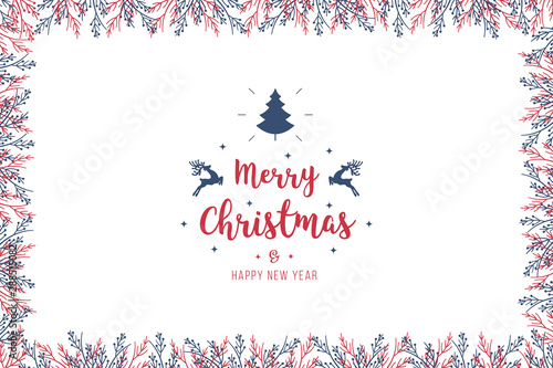 Christmas branches border with greetings on white background card