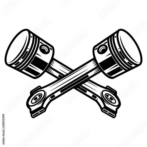 Crossed motorcycle pistons. Design element for poster, flyer, card, banner. Vector illustration