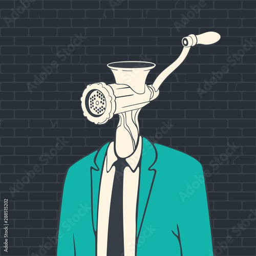Vector Illustration Cartoon Man Consumer Head Meat Grinder
