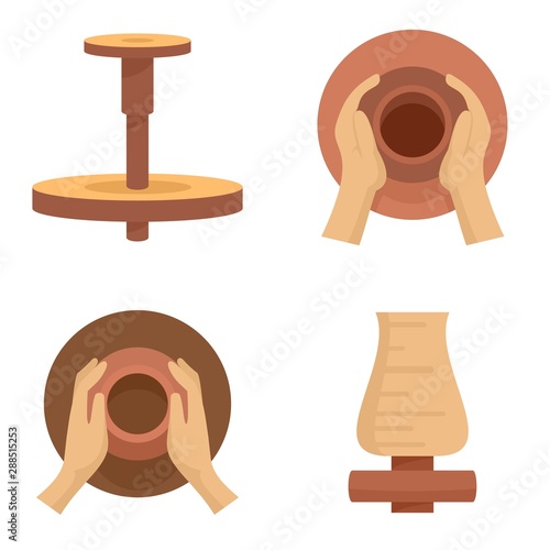 Potters wheel icon set. Flat set of potters wheel vector icons for web design