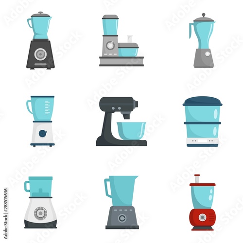 Food processor icon set. Flat set of food processor vector icons for web design