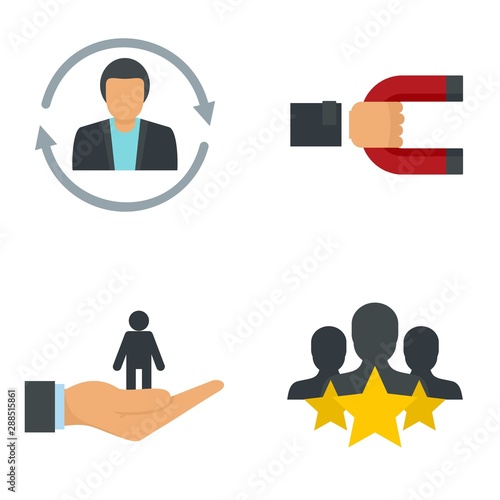 Customer retention icon set. Flat set of customer retention vector icons for web design