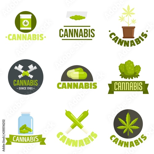 Cannabis plant logo set. Flat set of cannabis plant vector logo for web design