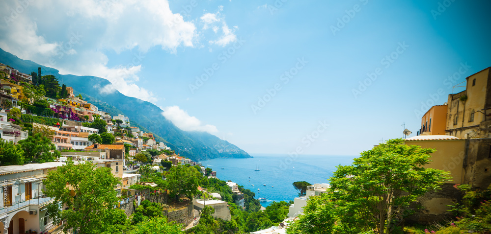 Panoramic view of beautiful Positano shore