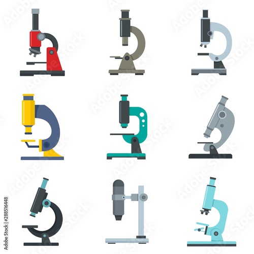 Microscope icon set. Flat set of microscope vector icons for web design photo