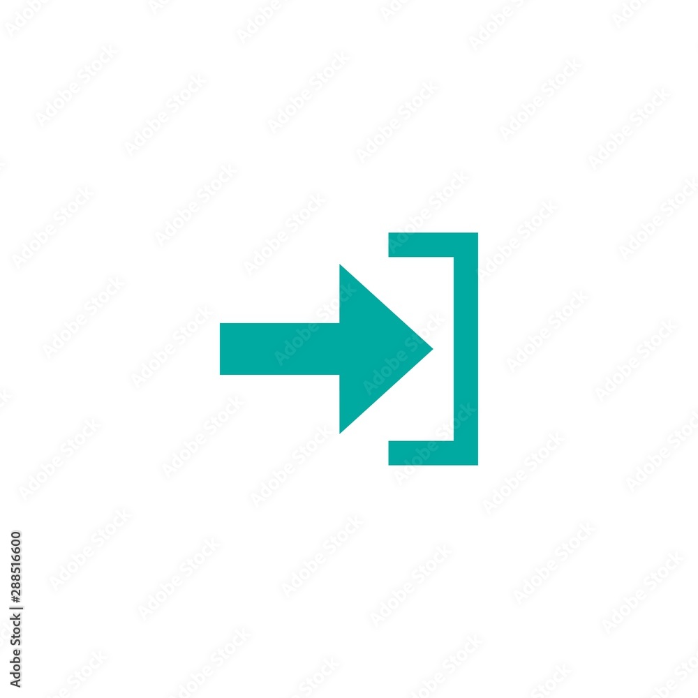 Enter or log in icon. Isolated on white. blue right sharp arrow with bracket.