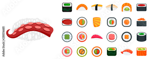 Sushi roll icon set. Flat set of sushi roll vector icons for web design