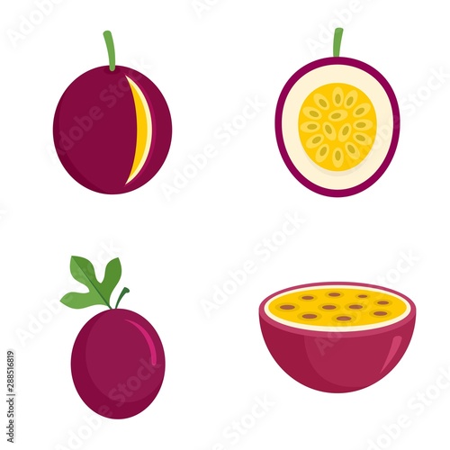 Maracuja icons set. Flat set of maracuja vector icons for web design