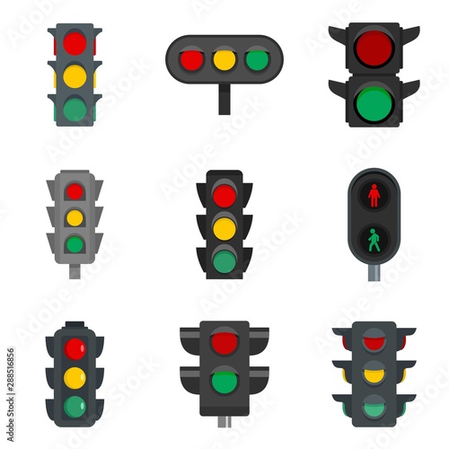Traffic lights icon set. Flat set of traffic lights vector icons for web design