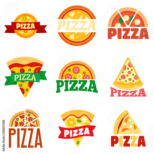 Pizza logo set. Flat set of pizza vector logo for web design