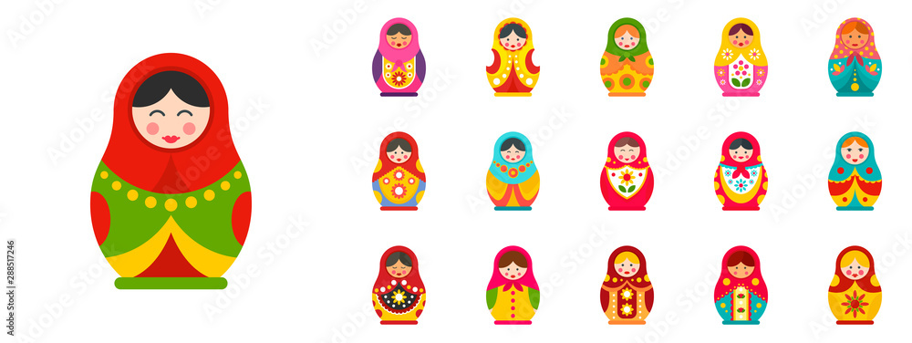 Nesting doll icon set. Flat set of nesting doll vector icons for web design Nesting doll icon set. Flat set of nesting doll vector icons for web design