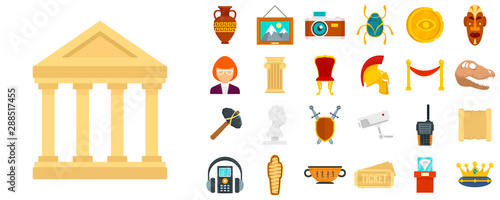 Museum icon set. Flat set of museum vector icons for web design