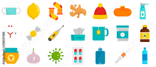 Flu sick icon set. Flat set of flu sick vector icons for web design