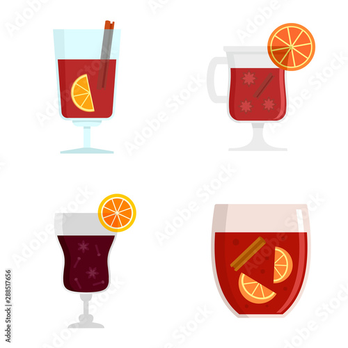 Mulled wine icon set. Flat set of mulled wine vector icons for web design