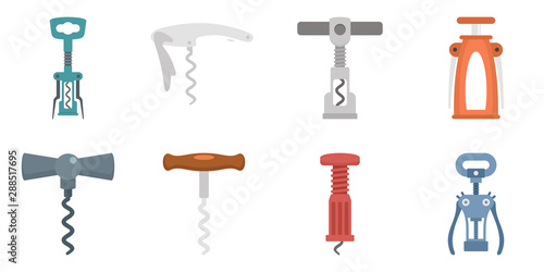 Corkscrew icon set. Flat set of corkscrew vector icons for web design