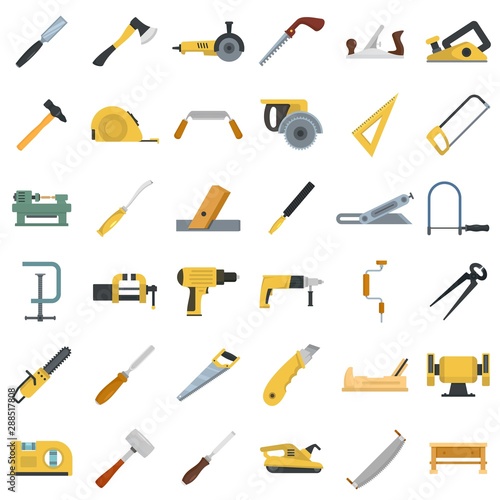 Carpenter icon set. Flat set of carpenter vector icons for web design