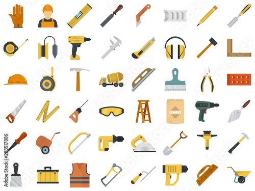 Masonry worker icon set. Flat set of masonry worker vector icons for web design